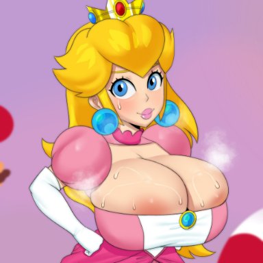 mario (series), nintendo, super mario bros. (2023 film), princess peach, toad (mario), coldarsenal, 1girls, 2boys, areola slip, areolae, big breasts, blonde hair, blue eyes, breasts, cleavage