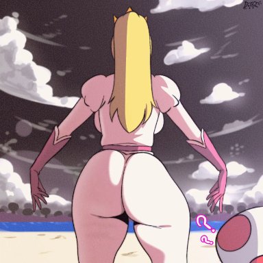 mario (series), princess peach, d-art, 1girls, ass, ass shake, back view, big ass, big butt, blonde hair, bubble ass, bubble butt, butt, curvy, dat ass