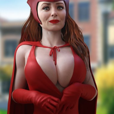 avengers, marvel, marvel comics, wandavision, elizabeth olsen, scarlet witch, wanda maximoff, batesz, 1girls, big breasts, breasts, busty, cleavage, curvy, hourglass figure