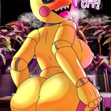 five nights at freddy's, five nights at freddy's 2, fnaf, toy chica (fnaf), toy chica (love taste), animatronic, anthro, ass, ass focus, ass up, chicken, heart-shaped pupils, love taste toychica, robot, robot girl