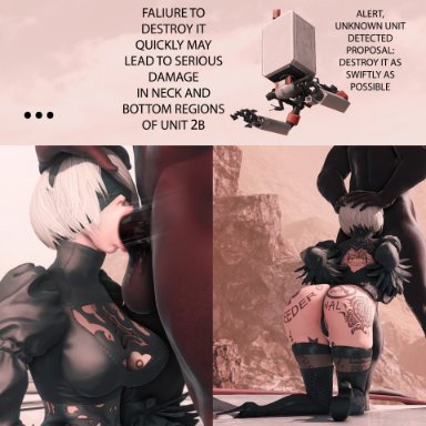 ffxiv, final fantasy xiv, nier, nier: automata, square enix, pod (nier), yorha 2b, nashandraffxiv, ass, bad end, big butt, blowjob, butt focus, dark-skinned male, dark skin