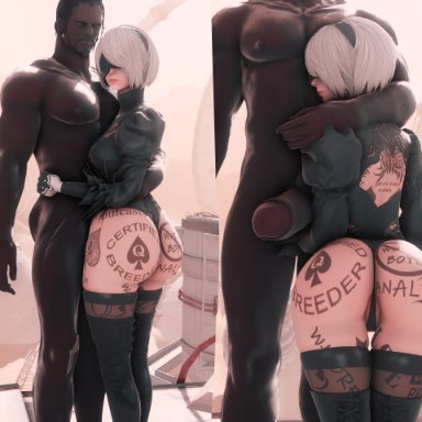 ffxiv, final fantasy xiv, nier, nier: automata, square enix, yorha 2b, nashandraffxiv, ass, big ass, dark-skinned male, dark skinned male, interracial, markings, nice ass, queen of spades