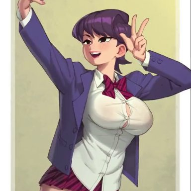 komi-san wa komyushou desu, komi shuuko, felaz20, rizdraws, 1girls, big breasts, breasts, female, female focus, female only, mature female, milf, miniskirt, one eye closed, panties