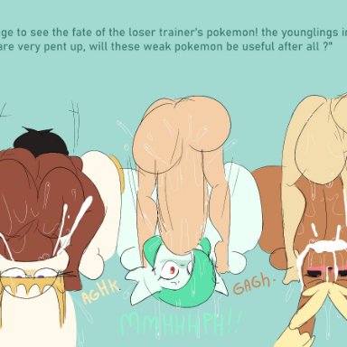 game freak, nintendo, pokemon, gardevoir, lopunny, pheromosa, pok&#233;mon (species), tasteofchoklit, 3boys, 3girls, anthro, backsack, balls, breasts, cum