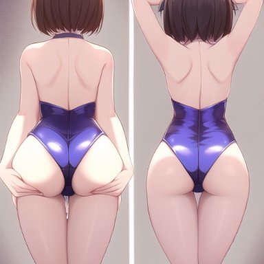 undertale, undertale (series), chara, frisk, nai diffusion, stable diffusion, 2girls, ass focus, ass grab, bare legs, bare shoulders, brown hair, bunny ears, bunnysuit, light skin