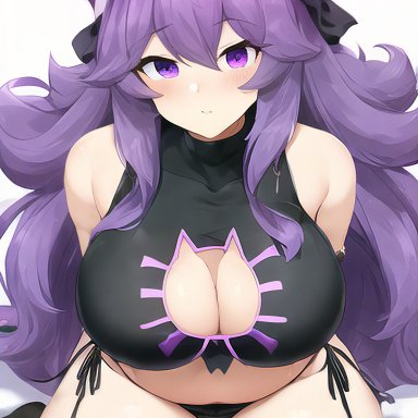 nintendo, pokemon, pokemon xy, hex maniac, nai diffusion, stable diffusion, 1girls, animal ear hairband, bbw, big breasts, blush, bra, breasts, cat ears, cat keyhole bra