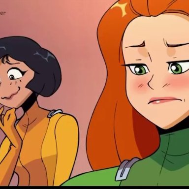 totally spies, alex (totally spies), clover (totally spies), sam (totally spies), tail-blazer, 3girls, ass slap, ass up, big ass, big butt, blush, bubble butt, female, giant ass, huge ass