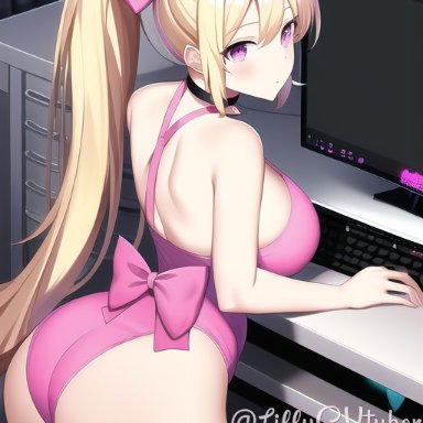 lilly gracie, lillygvtuber, nai diffusion, stable diffusion, 1girls, ass, big ass, big breasts, big butt, big thighs, blonde hair, bow, breasts, busty, choker