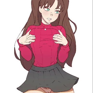 fate/stay night, fate (series), tohsaka rin, litsilium, 1girls, big breasts, breasts, clothed female, clothing, female, female only, self fondle, solo, solo female, video