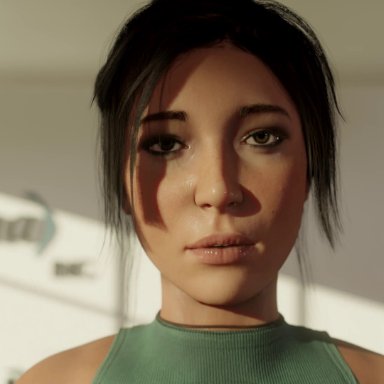 square enix, tomb raider, lara croft, alenabyss, belt, big breasts, boob window, breasts, brown hair, cum, cum begging, cum drip, cum in pussy, cum inside, cum request