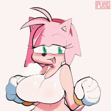 sonic (series), amy rose, pubsnsfw, 1girls, anthro, blush, bouncing breasts, jumping, pink fur, solo, sports bra, sweat, sweating, sweaty, animated