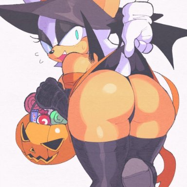 sonic (series), sonic the hedgehog (series), rouge the bat, sonic the hedgehog, inkuusan, anthro, anthro bat, big ass, clothed, clothing, disembodied hand, furry, furry tail, pumpkin, trick or treat