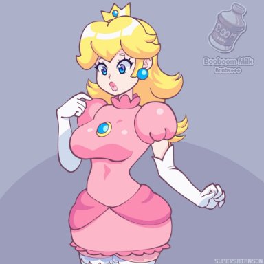 mario (series), nintendo, princess peach, supersatanson, 1girls, big breasts, booboom milk, bouncing breasts, breast expansion, breasts, clothed, clothes, clothing, dress, female