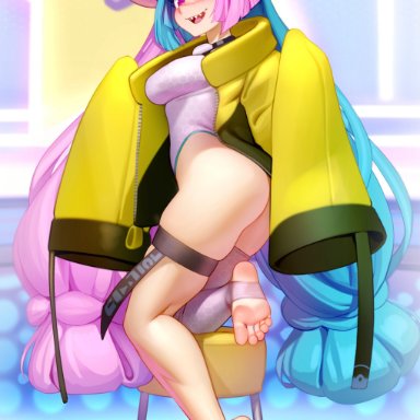 nintendo, pokemon, pokemon sv, iono (pokemon), kairuhentai, 1girls, alternate breast size, bare feet, barefoot, blue hair, breasts, feet, female, foot fetish, large breasts