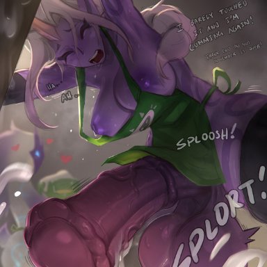 league of legends, riot games, kindred, soraka, lewdzure, 2futas, apron, apron only, areolae, armpits, arms up, big balls, big penis, butt, closed eyes