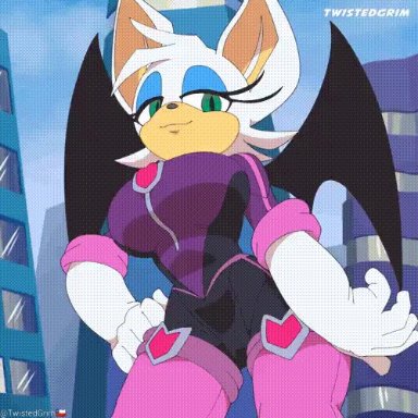 sega, sonic (series), sonic prime, sonic the hedgehog (series), rouge the bat, twistedgrim, big breasts, breast swing, breasts, female, female only, furry, furry only, spandex, animated
