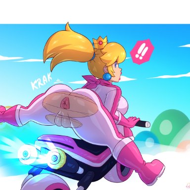 mario (series), mario kart, nintendo, princess peach, kenergi, 1girls, anus, ass, ass focus, ass up, blonde hair, blue eyes, breasts, female, female only