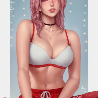 christmas, original, oc, original character, mirco cabbia, sciamano240, big breasts, chloe (sciamano240), looking at viewer, pink eyes, pink hair, seducing, seductive eyes, seductive look, seductive mouth