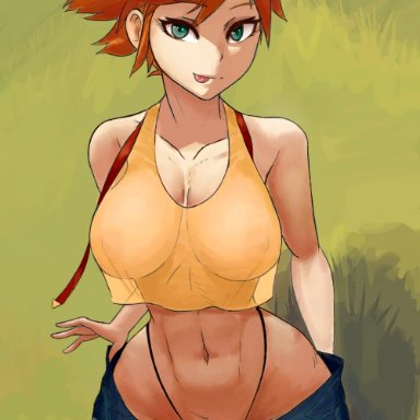 creatures (company), game freak, nintendo, pokemon, pokemon (anime), pokemon (classic anime), pokemon rgby, kasumi (pokemon), mrjacks art, 1girls, abs, alternate breast size, aqua eyes, areola, asymmetrical hair