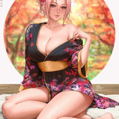 original, oc, original character, mirco cabbia, sciamano240, chloe (sciamano240), japanese clothes, japanese clothing, looking at viewer, pink eyes, pink hair, seducing, seductive, seductive eyes, seductive gaze