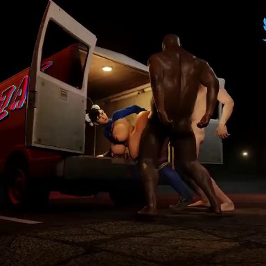 street fighter, chun-li, azzat, ahe gao, dark-skinned male, dark skin, light-skinned male, light skin, male, rape, threesome, 3d, animated, mp4, sound