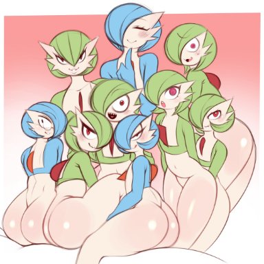 nintendo, pokemon, gardevoir, pok&#233;mon (species), shiny gardevoir, shiny pokemon, saltyxodium, ambiguous gender, anthro, anthro only, ass, back view, big ass, blue hair, dat ass