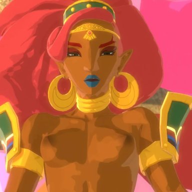 breath of the wild, nintendo, the legend of zelda, gerudo, hylian, link, link (breath of the wild), urbosa, nodusfm, 1boy, 1girls, 5 fingers, :&gt;=, areolae, ass