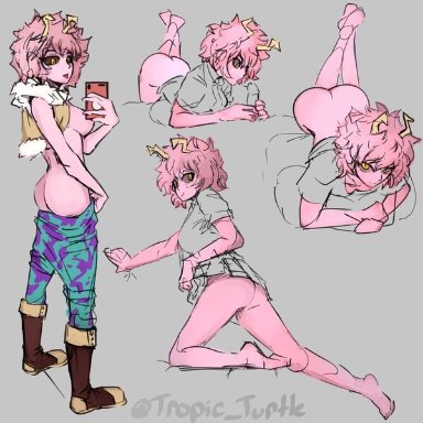 my hero academia, mina ashido, tropic turtle, ass, horns, penis, phone, pink hair, pink skin