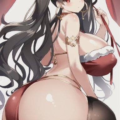 christmas, fate/grand order, fate (series), ishtar (fate/grand order), nai diffusion, stable diffusion, 1girls, alternate breast size, ass, back view, blush, breasts, brown hair, bubble butt, dat ass