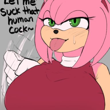 sega, sonic (series), sonic the hedgehog (series), amy rose, tenshio, 1girls, asking for it, big breasts, blowjob gesture, breasts, fellatio gesture, female, female pervert, green eyes, hedgehog