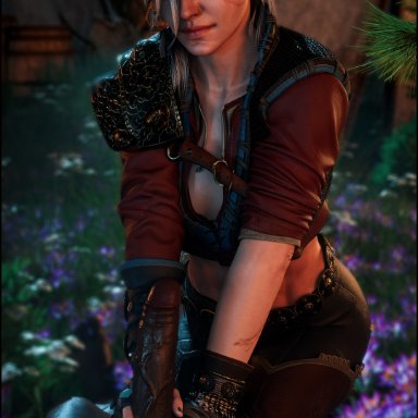 cd projekt red, the witcher, the witcher (series), the witcher 3: wild hunt, ciri, tomoganim, 1boy, 1boy1girl, 1girl1boy, 1girls, abs, belly button, big penis, cleavage, clothed