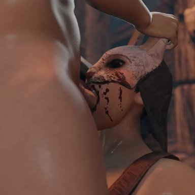 dead by daylight, the huntress (dead by daylight), 1girls, 1male, deepthroat, face fucking, memory-gl1tch idk, pov, throat fuck, tongue, tongue out, animated, no sound, tagme, video