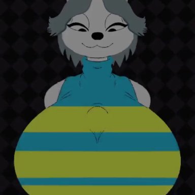 beat banger, undertale, temmie (undertale), 1boy, 1girls, anthro, areola, areola slip, between breasts, big areola, big balls, big breasts, big nipples, big penis, black eyes