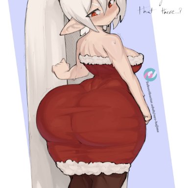 christmas, original character, neo hajime, 1girls, ass, big ass, breasts, christmas outfit, female, female only, high heel boots, huge ass, long hair, pointy ears, red eyes