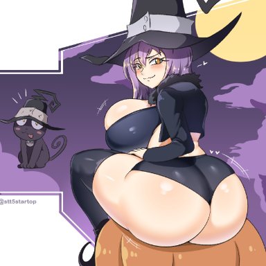 soul eater, blair (soul eater), startop, 1girls, ass, big ass, big breasts, breasts, eye contact, female, female only, huge ass, huge breasts, looking at viewer, looking back