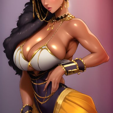 original, original character, dizzydreamerai, stable diffusion, 1girls, athletic, athletic female, big breasts, breasts, brown body, brown skin, busty, cleavage, dark-skinned female, dark skin