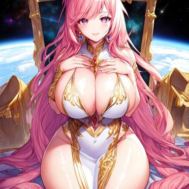 original, original character, nai diffusion, stable diffusion, 1girls, big breasts, bulging breasts, curvaceous, curvy body, curvy figure, female, female focus, female only, long hair, pink hair