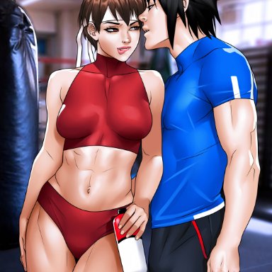 capcom, naruto, naruto (series), street fighter, sakura kasugano, sasuke uchiha, r3ydart, 1boy, 1boy1girl, 1girls, ass, black hair, brown eyes, brown hair, clothed