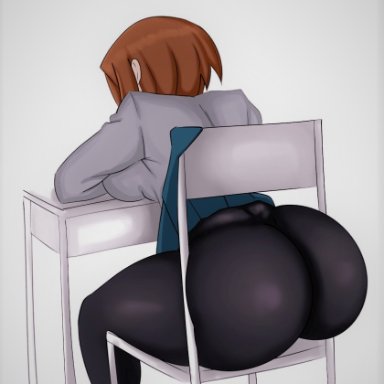 my hero academia, ochako uraraka, 1girls, ass, ass focus, assisted exposure, black legwear, bubble ass, bubble butt, chair, exposed, exposed ass, from behind, huge ass, pantyhose