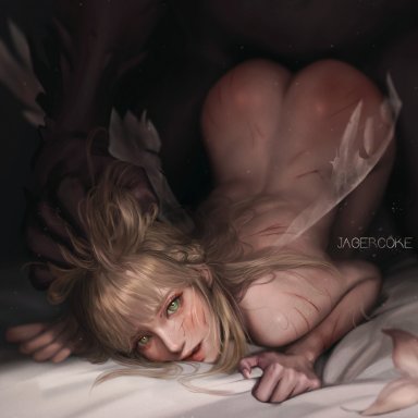 lost ark, character request, nineveh (lost ark), jagercoke, 1boy, ass, blonde hair, braid, completely nude, crying, crying with eyes open, dark-skinned male, defeat, doggy style, female