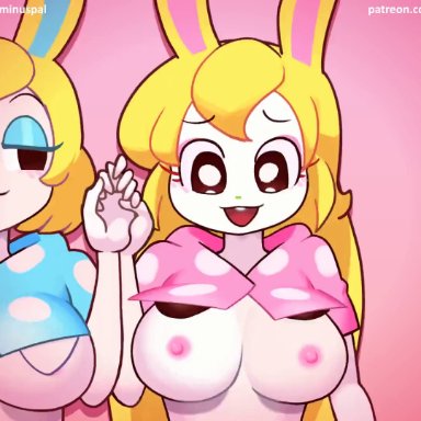 animal crossing, nintendo, chrissy (animal crossing), francine (animal crossing), minus8, 1boy, 2girls, bouncing breasts, bunny ears, bunny girl, animated, sound, tagme, video