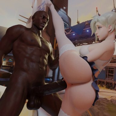 blizzard entertainment, overwatch, mercy, 1boy, 1girls, anus, areolae, ass, balls, big ass, big penis, blonde hair, blue eyes, bmwf, breasts