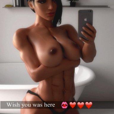 overwatch, pharah, rastafariansfm, 1girls, abs, ass, big ass, black hair, cellphone, dark-skinned female, female only, fit, fit female, long hair, muscular