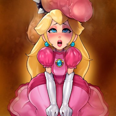 mario (series), nintendo, super mario bros. (2023 film), bowser, princess peach, loodncrood, 1boy, 1girls, balls, blonde hair, blue eyes, breasts, clothed female nude male, clothing, cock ring