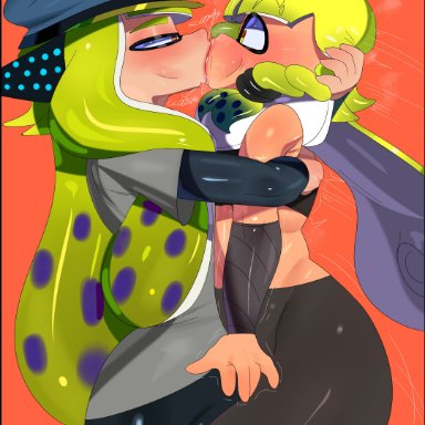 nintendo, splatoon, splatoon (series), splatoon 3, agent 3 (splatoon), captain (splatoon 3), inkling, inkling girl, new agent 3 (splatoon), tayronnebr, tayuri, 1girls, ambiguous gender, blush, cephalopod