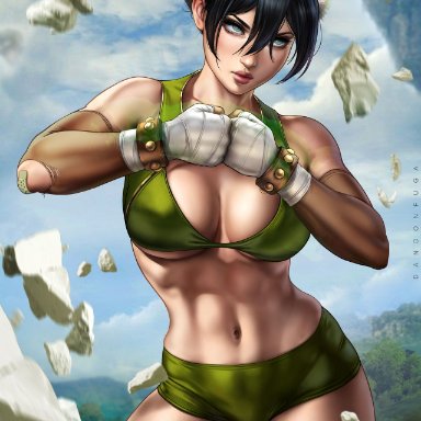 avatar the last airbender, g, nickelodeon, toph bei fong, dandon fuga, big breasts, black hair, blind, breasts, child bearing hips, cleavage, clothed, clothed female, clothing, female