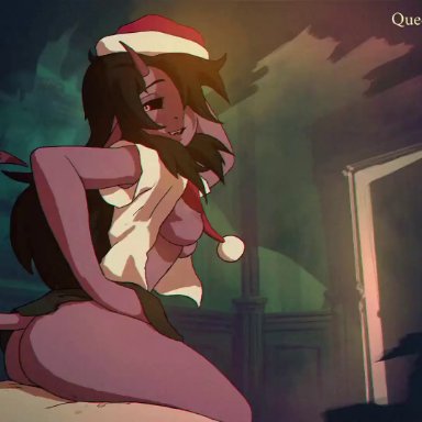 christmas, original, original character, queencomplex, 1boy, 1girls, ass, black sclera, bouncing breasts, breasts, cum, cum inside, duo, erect penis, erection