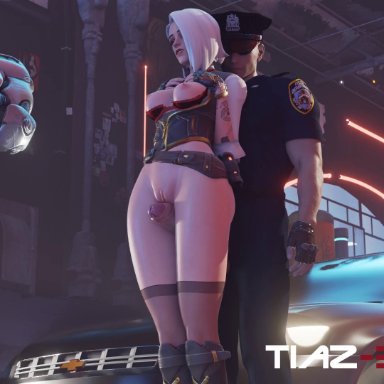 blizzard entertainment, overwatch, overwatch 2, ashe (overwatch), bob (overwatch), lerico213, oolay-tiger, tiaz-3dx, 1boy, 1girls, areolae, armor, balls, big penis, bottomless