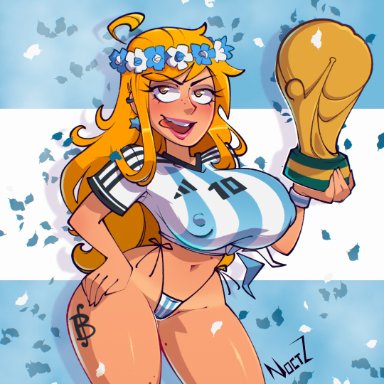 2022 fifa world cup, fifa, one piece, shounen jump, world cup, nami, nami (one piece), noctz, 1girls, argentina, big breasts, breasts, busty, cleavage, curvaceous