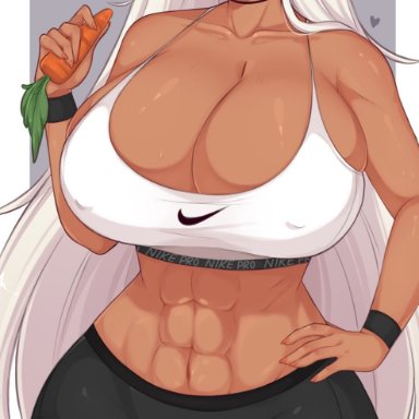 my hero academia, miruko, rumi usagiyama, spookiebuni, 1girls, abs, booty shorts, breasts, cleavage, female, fit, fit female, hand on hip, hips, huge breasts